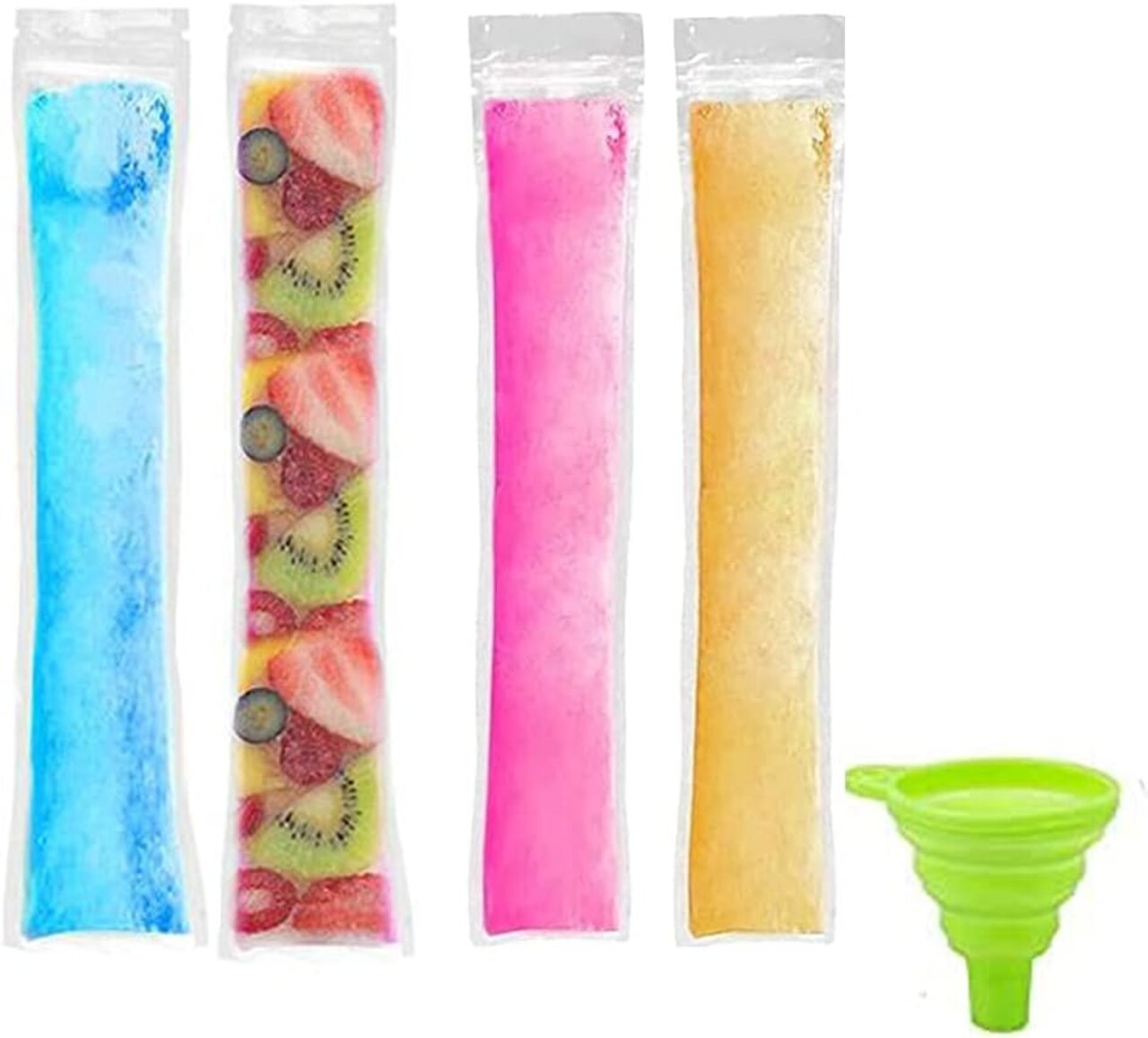 100 Pcs Disposable Ice Popsicle Mold Bags BPA Free Freezer Tubes Ice Candy Pops With a Funnel and Zip Seals For Healthy Snacks,Yogurt Sticks,Juice,Fruit Smoothies